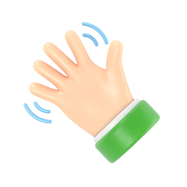istock Cartoon Gesture Icon Mockup.Open outstretched showing five fingers,extended in greeting. 3D rendering on white background. 2165390974