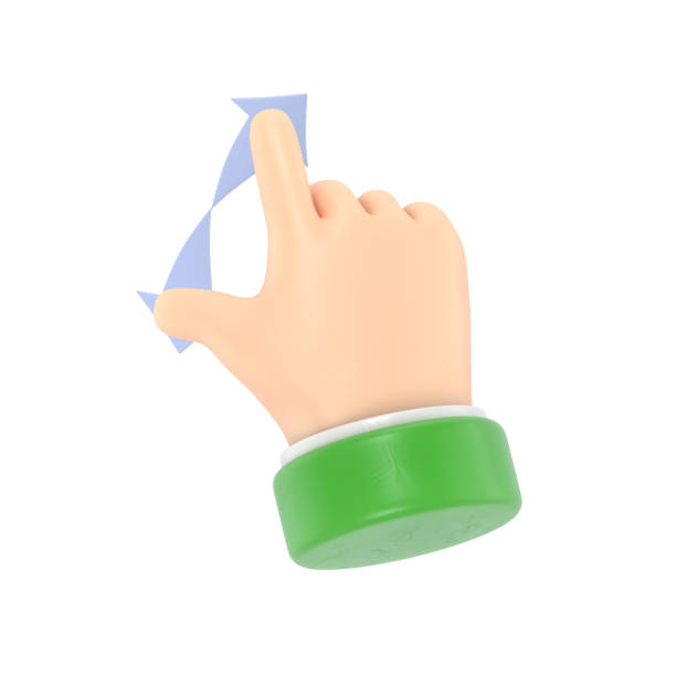 Cartoon Gesture Icon Mockup.Touchscreen gesture line icons. Hand swipe,Slide  Multitasking icons. 3D rendering on white background.