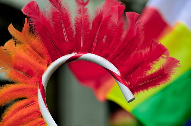 close up of colorful feathers on a stick