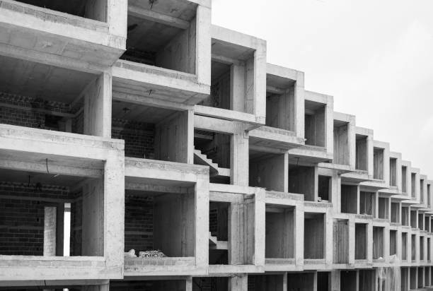 Geometric architecture detail, modern concrete structure building, abstract concrete architecture background, building concrete. Minimal modern geometric architecture shape
