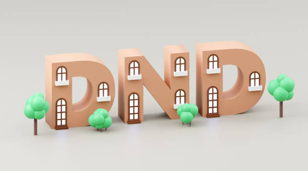 istock Luxury inscription dnd made by tiny houses on grey podium, soft light, smooth background, 3d rendering 2165410477