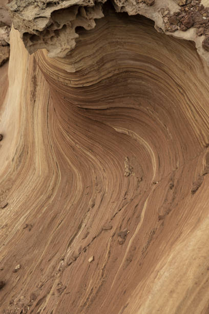 Close-up of intricate sandstone swirls and erosion patterns, highlighting the natural beauty and texture of sedimentary rock formations. Perfect for geological themes and backgrounds.