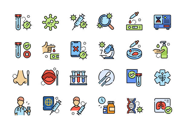Virus Test Line Color Icons Editable Stroke Virus test line color icons. Editable stroke. bloody nose stock illustrations
