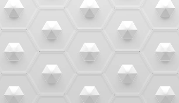 istock Futuristic White Hexagonal Tiled Background with Raised, Faceted Geometric Shapes (3D Illustration) 2165419180