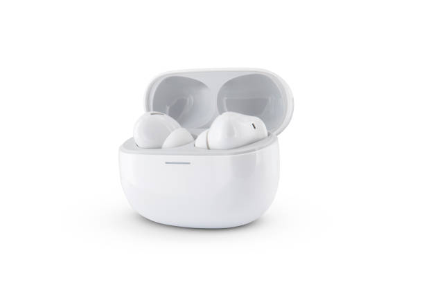 istock Modern wireless earbuds headphones isolated on white background 2165419488