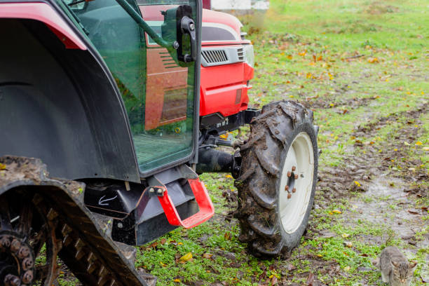 istock Crawler tractor after work in autumn, side view. Agricultural machinery 2165421666