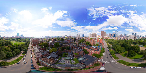 istock Aerial 360 drone photo Beacon Hill Downtown Boston Massachusetts. Equirectangular spherical stock image 2165434367