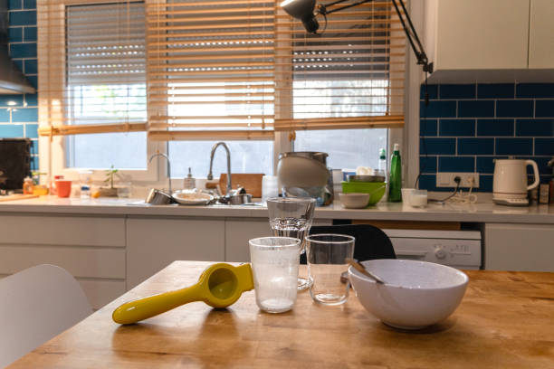 The messy kitchen after the day's meal.