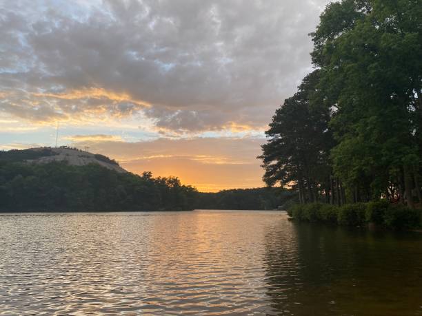 istock Sunset at the Lake with Stone Mountain 2165446415