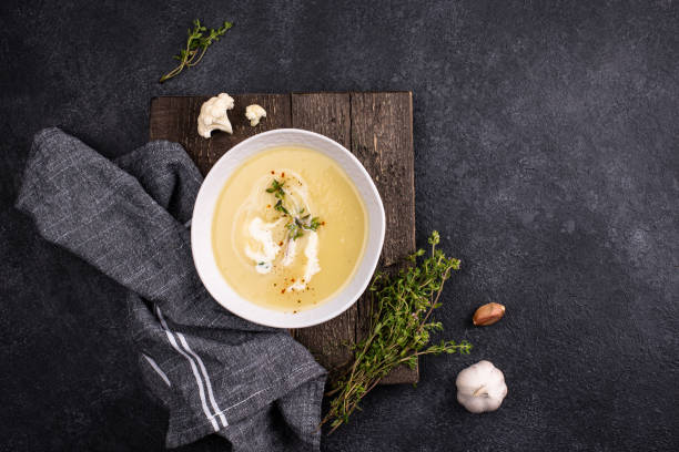istock Healthy vegan cauliflower cream soup 2165449591