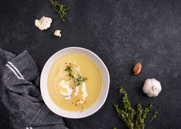 istock Healthy vegan cauliflower cream soup 2165449592