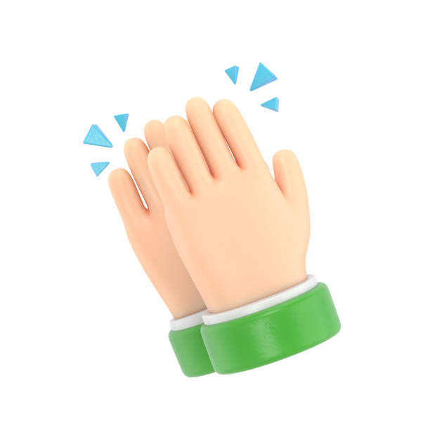 istock Cartoon Gesture Icon Mockup.Cartoon character hands clapping or applause with loud noise. 3D rendering on white background. 2165457192