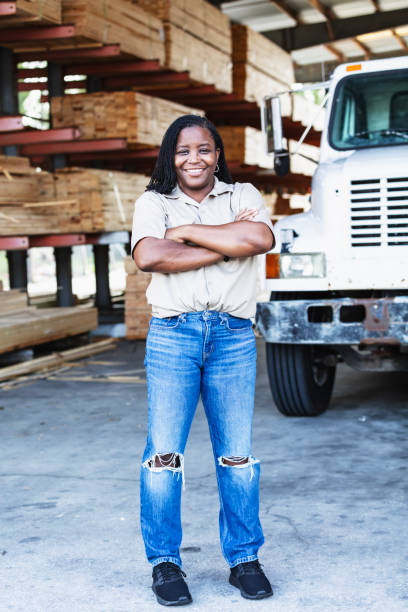 istock Mature black woman working at lumberyard 2165464416