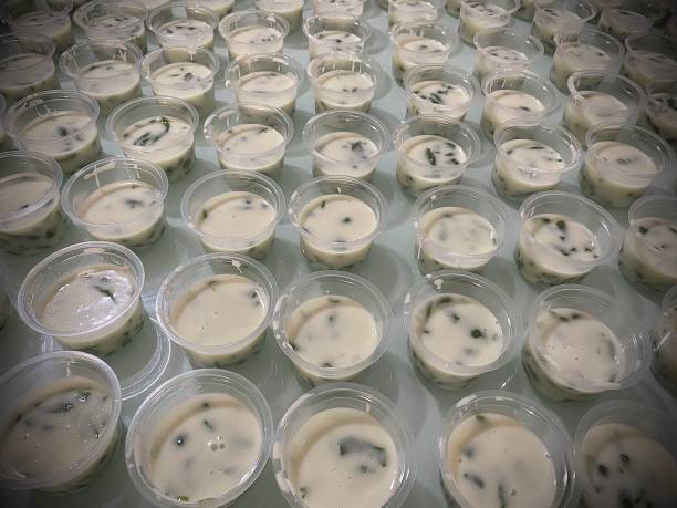 istock rows of cendol milk pudding in plastic cups, with green and white accents 2165464557