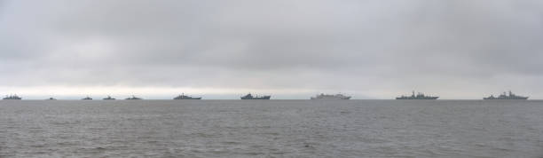 istock Russian battleships underway in the sea 2165466051