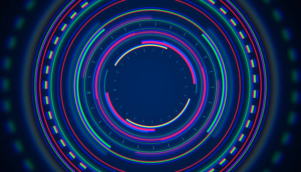 istock Colorful abstract circular digital graphic on dark background. 3D Rendering 2165471314