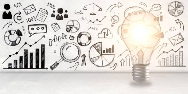 istock Lightbulb illuminating various business strategy sketches on a wall. 3D Rendering 2165471349