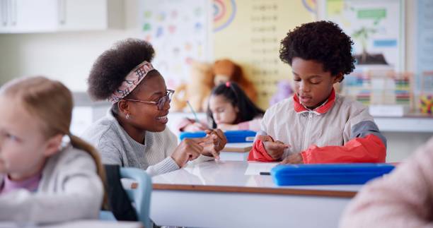 istock Education, teacher and student with counting in lesson for math support, learning and assessment in classroom. Teaching, educator and numbers assignment at school for development, study and knowledge 2165475318