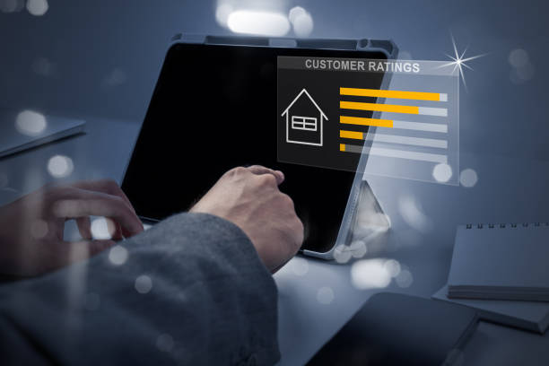 istock A person is typing on a laptop with a screen displaying customer ratings 2165479987