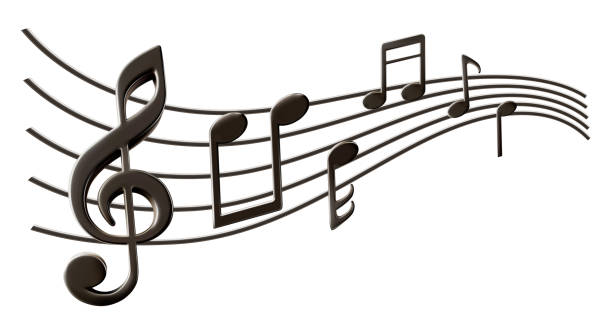 istock Music sheet elements for melody recording. Treble clef and notes icons. Classic decoration for festival poster. Wavy lines swirl as melody flow. Symbol denote musical sound. Realistic 3d design 2165482253