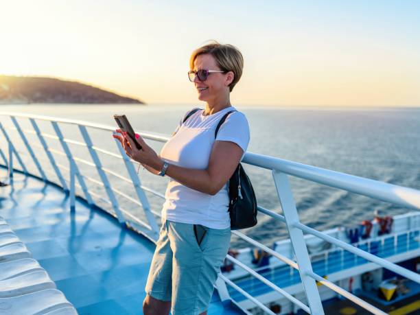 A famale tourist on a ferry