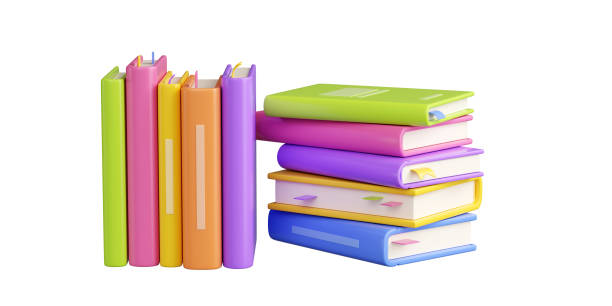 istock Stack of paper books with bright hardcover and bookmarks in 3d render illustration. 2165488185