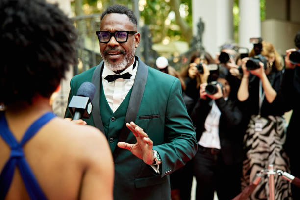 istock Interview with bearded celebrity at red carpet event 2165491748