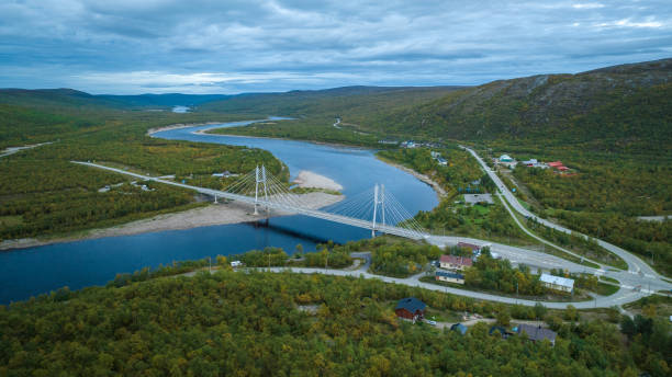 istock Utsjoki village with Finland-Norway bridge 2165493368
