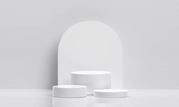 istock White product display podium in studio room, for display presentation 2165493431