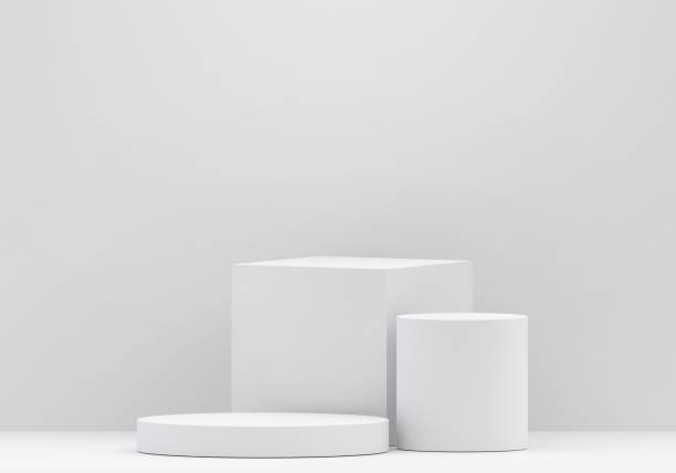 istock White product display podium in studio room, for display presentation 2165493439