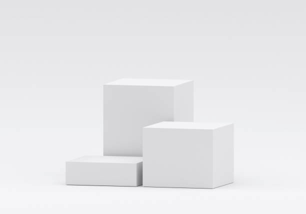 istock White product display podium in studio room, for display presentation 2165493440