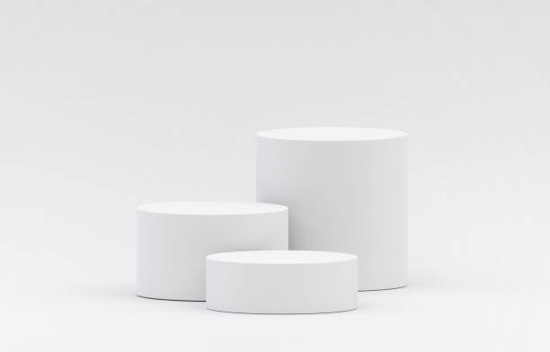 istock White product display podium in studio room, for display presentation 2165493447