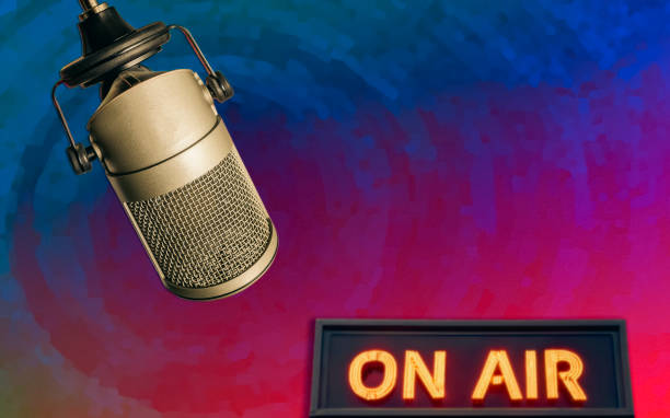 istock Professional microphone and on air sign 2165499418