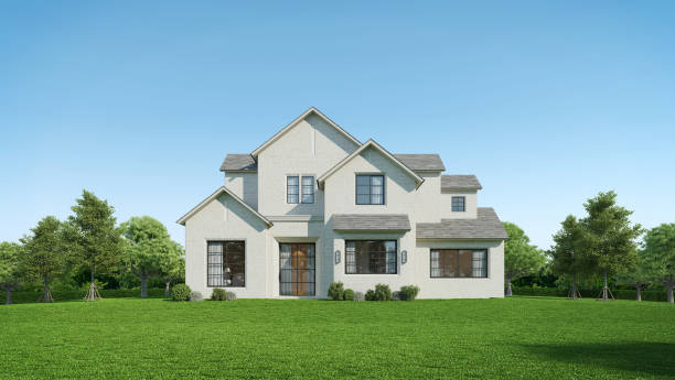 istock Cottage house exterior day light with lawn grass.3d rendering 2165503619