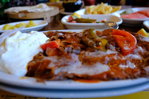 istock Turkish iskender kebab and meat doner 2165506018