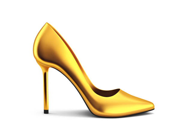 istock Golden high heels isolated on white. Clipping path included 2165509104