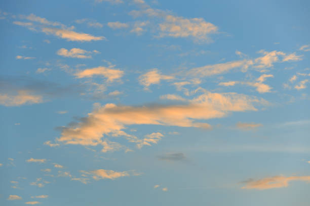Sky sights, sinlit orange clouds in blue sky at sunset