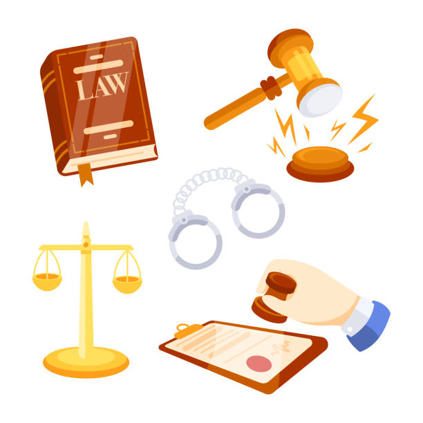 Law firm elements featuring gavel, handcuffs and book of law Law firm elements featuring gavel, handcuffs and book of law. civil rights act stock illustrations
