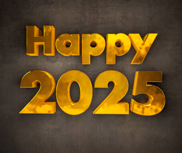 istock Golden Happy 2025 Text on the Wall 2165513880