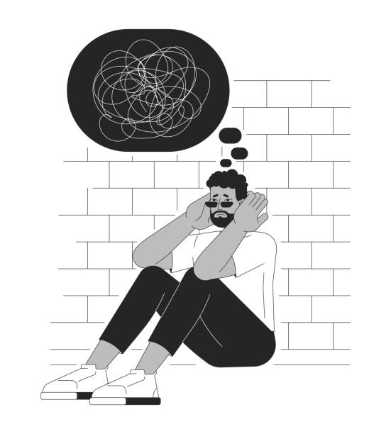 istock Mental health crisis black and white 2D illustration concept 2165516670