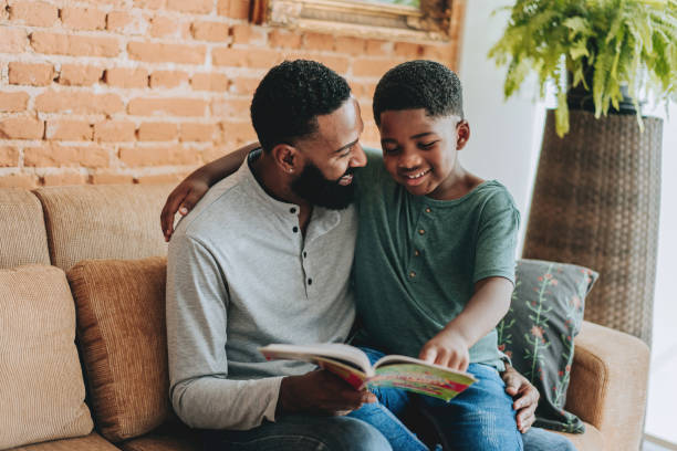 Father telling story to his son