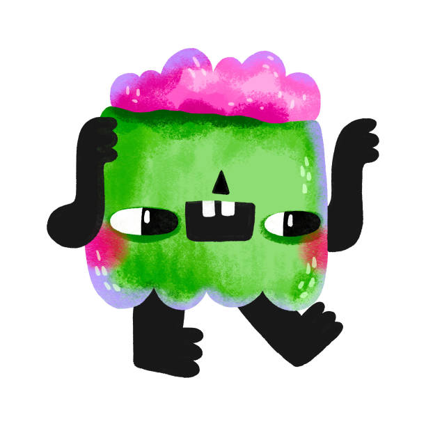 istock Green mutant pumpkin. Zombie with brain with raised hands. Halloween illustration in cartoon style on isolated background. 2165518680