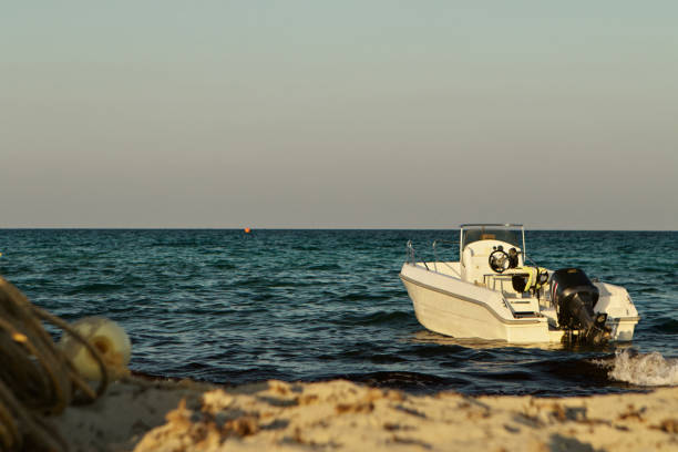 istock sport boat at waiting position 2165521077