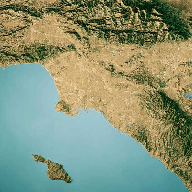 istock Los Angeles Satellite Topographic Map 3D Render True Color 2165521429