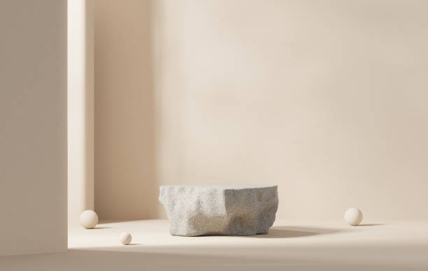 istock 3D rendering stone platform podium product presentation background with sun light 2165522498