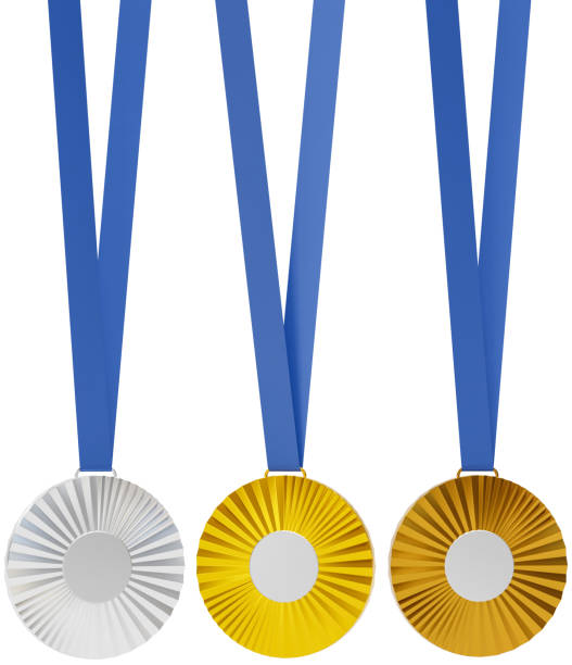 istock A silver medal, gold medal, bronze medal on pure white background for better separation. Middle area blank in polished metal for adding text. 2165530687