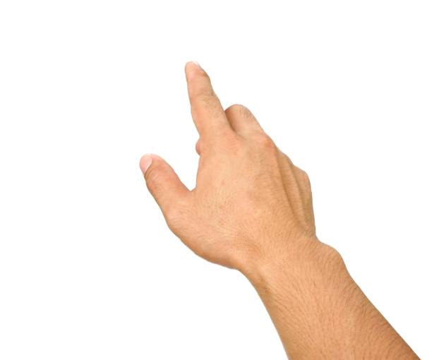 istock Men's hands making gestures like  I'm pointing at something.  or touch the phone screen  Isolated on white background. 2165531387