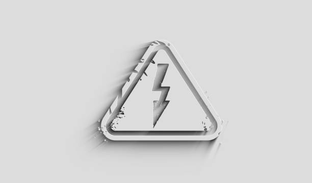 Electric power danger warning and energy symbol with natural shadow. Cyber technology icon abstract concept. 3d light and shade object.