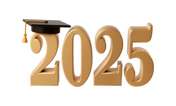 istock Class of 2025 3d icon. Congratulation graduates design template with black cap and numbers. Gold graduation typography illustration for ceremony, party, greeting card, invitation. 2165536037