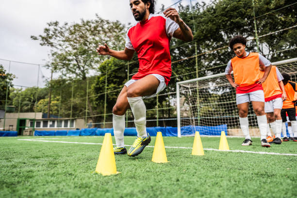 Soccer team on training in the soccer field